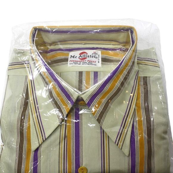 Vintage Mc Allister Stripe Shirt Long Sleeve Hong Kong M 15.5 Original Package - Picture 4 of 5
